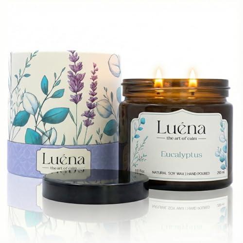 Luéna Doftljus av Sojavax 250 ml | Handgjort Premiumljus | 55 timmars brinntid | Perfekt gåva & inredning (Eucalyptus)