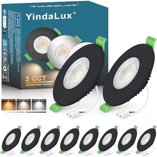 YindaLux LED infälld spotlight 230V dimbar 7W 700LM takspotlights svart platta LED-spotlights 230V 60-75 mm IP65 badrum infällda spotlights 2700K 4000K 6000K set med 10