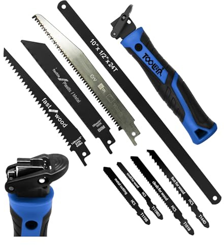 Magicbox Set professionale 8 in 1 (blu) con design autobloccante, 8 lame intercambiabili per legno, metallo e cartongesso – Seghetto junior, sega a disco e sega a mano in uno, impugnatura ergonomica