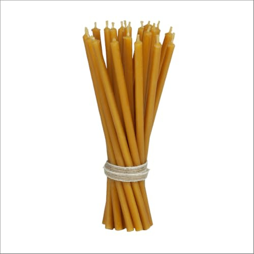 DAV Candles 100% Natural Beeswax Church Taper Candles, 15cm Length, Smokeless with Honey Aroma, Cotton Wick, 45-50 Min Burn Time, Pack of 20