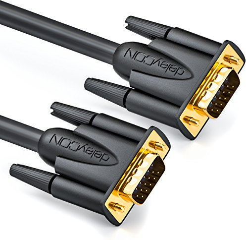 deleyCON 0,5m VGA Kabel 15-polig - S-VGA Monitorkabel D-Sub-Stecker 1080p Full HD 3-fach geschirmt Knickschutz vergoldete Kontakte - Schwarz