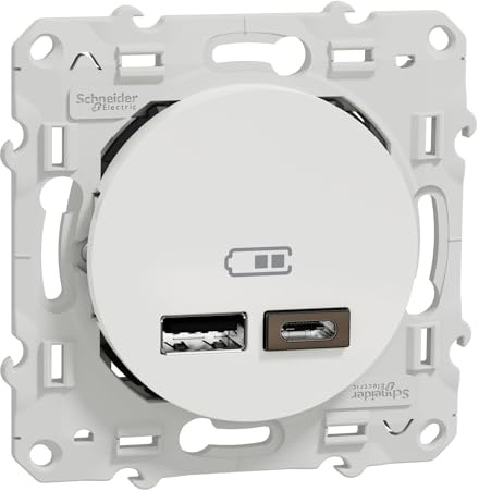 Schneider Electric - Odace - prise USB double - type A+C - Blanc - 5 Vcc - 2,4A - S520401