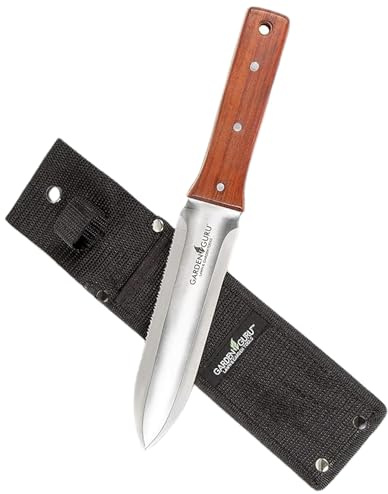 Garden Guru Hori Hori Garden Knife for Weeding, Digging, Pruning, and Cultivating - Stainless Steel Full Tang Blade | Marks for Measuring Planting Depth | Nylon Sheath for Storage (2 Pack)