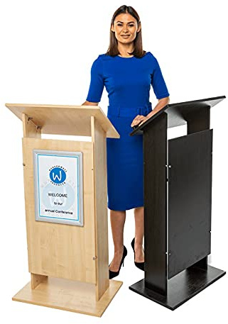 Wonderwall Presenter Lectern Podium, Black, Wooden Conference Stand, 1240 mm High, With an Optional A3 Poster Frame - 2 Colours to choose - Ideal for Assembly, Venues, Office, Hospitality