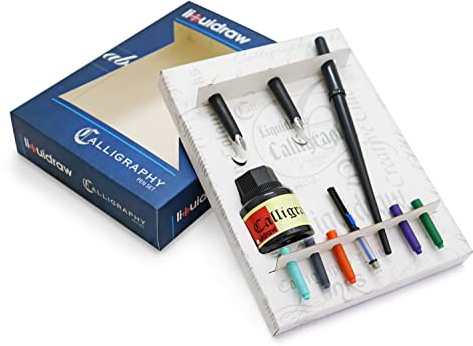 Liquidraw Set per calligrafia araba con penna a immersione set con inchiostro nero per calligrafia sinistra per artisti, principianti, adulti e bambini