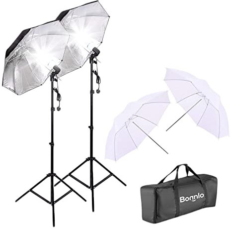 Bonnlo Photography Umbrellas lighting Kit, Camera Lighting Kit with 2m Light Stand for Studio Photo Video Portrait Photography