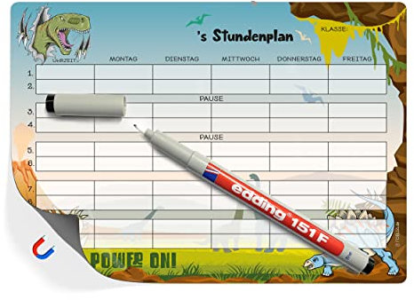 Dino Stundenplan Magnetisch - Dinosaurier für Junge inkl. Stift | Abwischbar in DIN A4 | 1. Klasse