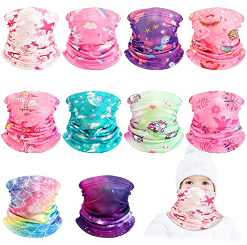 Berlune 10 Pcs Kids Neck Warmer Winter Girl Ski Mask Fleece Neck Gaiter Warmer Thermal Face Cover Scarf Balaclava for Girl Kids Cold Weather