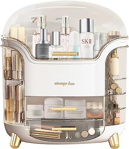 Suyoo Makeup Organiser Storage Box - Cosmetics, Skincare and Beauty Case with Clear Lid Display and Drawers for Dresser & Bathroom, Dust-Proof Waterproof