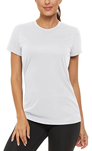 TACVASEN White Tshirt Women Gym Tops Quick Dry Yoga T-Shirt Short Sleeve Sport Shirts UV Sun Protection Clothing Lightweight (L, White)