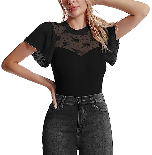 RoomTour Body Sculptant Femme manches courtes Dentelle Shapewear Bodysuit Noir S