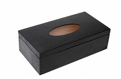 Wooden World - Taschentuchbehälter mit oberer Öffnung, stilvolle Taschentuchbox aus Holz in Schwarz
