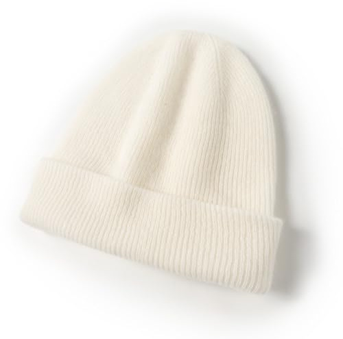 Tinncana 100% Kaschmir Beanie für Frauen und Männer, doppellagige Wintermütze Beanie Hat (DE/NL/SE/PL, Alphanumerisch, Einheitsgröße, Weiß)