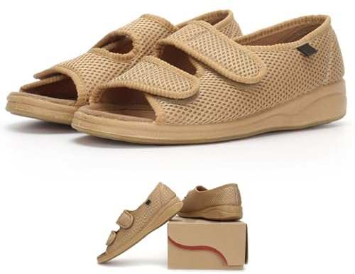 XNKLPY Pantofole per Diabetici da Donna e da Uomo, Extra Larghe, Sandali Gonfi per Piedi, Scarpe Chirurgiche, Sandali Aperti Regolabili, Scarpe da Riabilitazione Sanitaria per Artrite, Edema Khaki 39