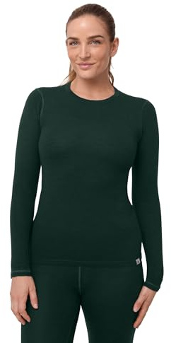 DANISH ENDURANCE Merinowolle Langarm Shirt Damen, Premium Thermo-Unterwäsche, Skiunterwäsche, Temperaturregulierendes Funktionsshirt, für Damen, Dunkelgrün, M