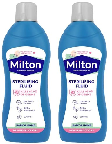 MiltonBaby Sterilising Fluid 1000ml Pack of 2 Feeding Bottles Teats Utensils Antiseptic Hygiene Cleaner Household Surface Disinfectant Cleaning Agent with Welari Thank You Card | (2pack) (2000ml)