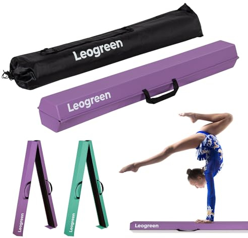 Leogreen Vikbar gymnastikbom 240 cm PU-läder balansbalk gymnastik träningsutrustning med halkfri botten för barn, nybörjare och professionella gymnaster, lila