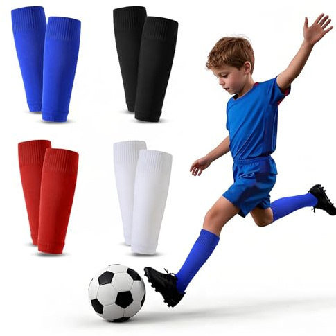 RoserRose 4 Paare Stutzen Kinder Fußball, Fussball Tube Stutzen, Schienbeinschoner Socken, Stutzen Ohne Socken, Sportsocken Trainingssocke Fußballstutzen für Kinder Outdoor Sport