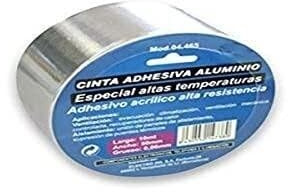 Självhäftande tejp i aluminium, robust och mångsidig. Mått: 50 mm bred och 25 m lång, perfekt för tätning, reparation och isolering, med garanterad hållbarhet och effektivitet.