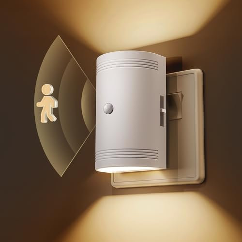 LOHAS-LED Night Light, Motion Sensor Night Light Plug in Wall, Motion Activated Plug in Nightlight, 0-100LM Dimmable, 3000K Warm White, for Hallway, Toddler, Bedroom(White Shade)