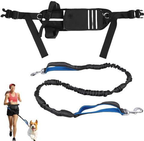Guinzaglio da jogging per cani, riflettente, per cani, con cintura addominale, cintura regolabile e anti-stress, per jogging, corsa, escursionismo