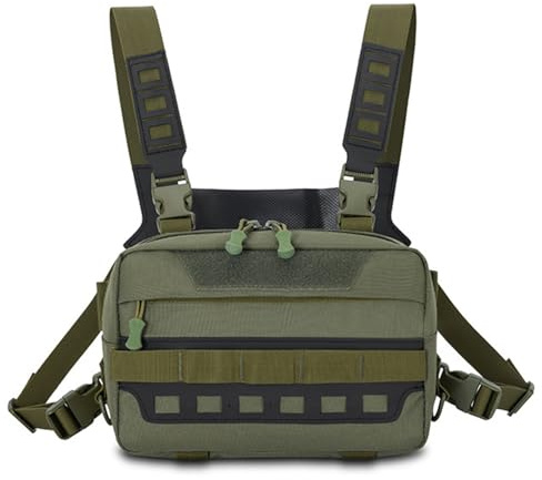 MiOYOOW Bolsa táctica de pecho, chaleco MOLLE ajustable, equipo de pecho modular, bolsa de pecho multibolsillos para cazar y correr