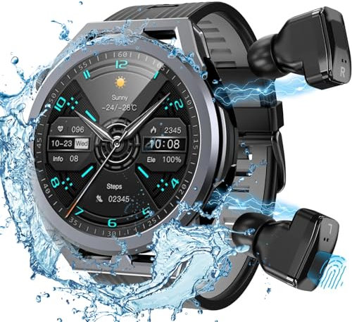 Reloj con auriculares, reloj inteligente 5 en 1 impermeable con auriculares, reloj inteligente combinado y auriculares TWS, MP3 y altavoces Bluetooth para Android iOS, hacer recibir llamadas con