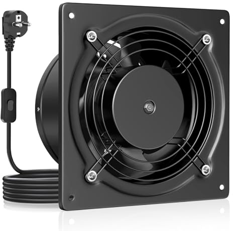 HG Power Ventola Aspirazione 150mm - Ventola Bagno Silenziosa con Valvola di non ritorno, Regolatore di velocità, Spina, Aspiratore Industriale per Cucina Garage Seminterrato, B-Nero