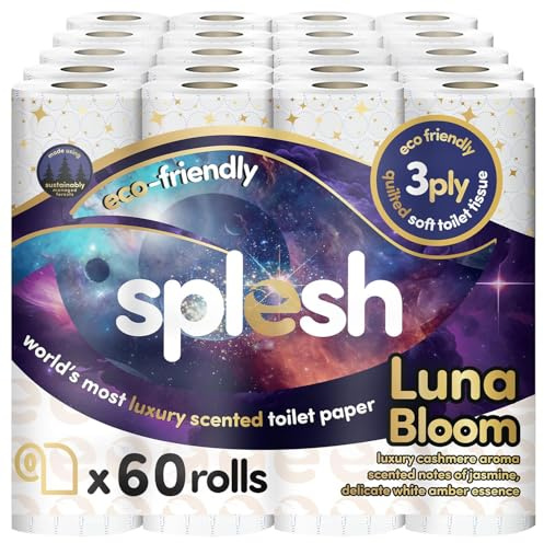 Splesh by Cusheen Toilet Roll 60 Rolls - Luna Bloom Cashmere Scent with White Amber Essence, Bulk Family Pack | Soft 3 Ply Luxury Bathroom Tissue Loo Rolls | Eco-Friendly, Sustainable Toilet Paper