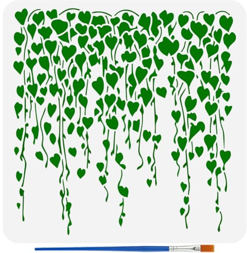 FINGERINSPIRE Stencil di Foglie di Vite Cadenti con Pennello, 30x30cm Stencil Riutilizzabili per Pittura con Motivi Vegetali in PET Modello per Pittura su Legno Pareti Pavimenti Mobili Piastrelle