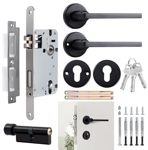ZLLkeji Cerradura de Sobrepomer para Puerta Exterior con Llave - Negro - Cerradura de Seguridad con Bombín de Doble Embrague - Fácil Instalación sin Obras para Puerta de Entrada, Garaje o Trastero