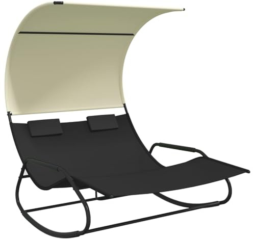 Gecheer Rocking Double Sun Lounger with Canopy Black and Cream sun loungers Model317587