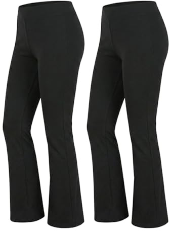 FAIRY TRENDZ Black Trousers Women (2 Pack) – Ladies Work Trousers Elasticated Waist Bootcut Stretch Pull On Pants for Office & Nurse Uniform Smart Formal Comfy Soft Bottoms