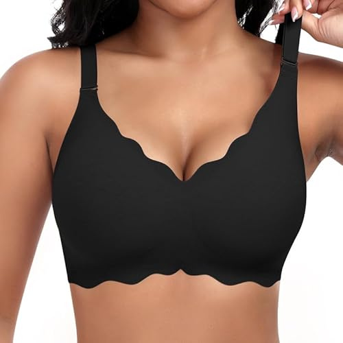 Cavotor Jelly Bras for Women Non Wired Seamless Support Wireless Comfort Bra for Large Breasts Soft Bras Ladies T Shirt Bralettes (#1 Black,XL)