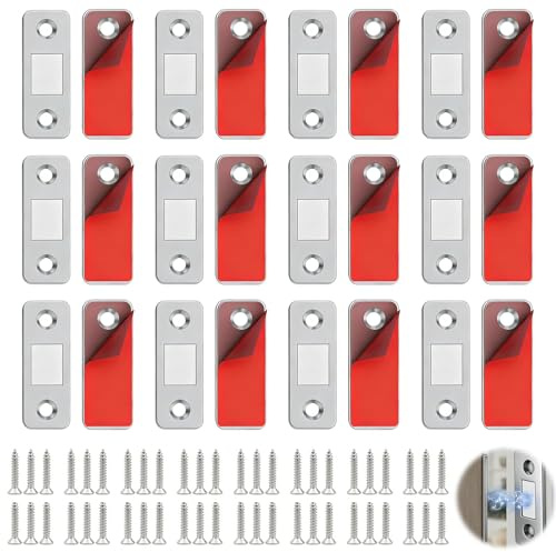 12 Piezas Iman Puerta Armario, Cierre Magnetico Ultra-fino Pestillo Puerta Corredera Armario, Imanes Adhesivos para Puertas para Mueble Cierre Cajones Alacena Clausura