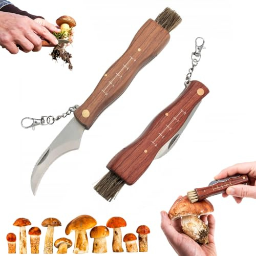 Helweet Svampkniv med borste, svampkniv, mushroom kniv, 2 stycken | Bärbar svampkniv vikbar, fällkniv för svampuppsamlare, 17 cm