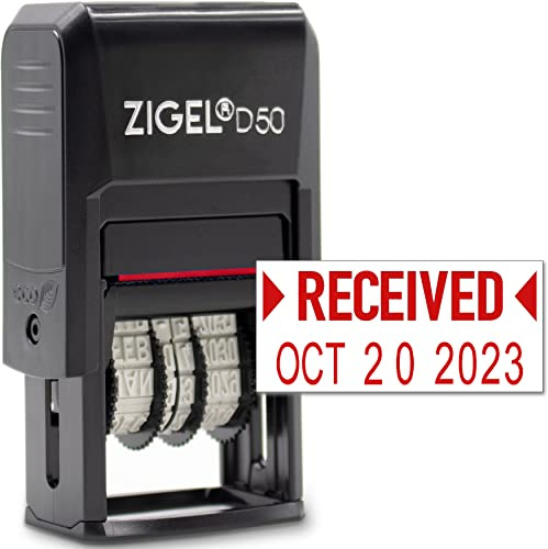ZIGEL D50 Date Stamp with Received - Self Inking Date Stamp - Red