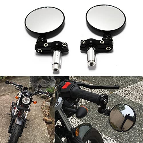 Black Motorcycle Rear View Side Mirror 7/8 22mm Round Bar End Mirrors For Cruiser Scooter Chopper