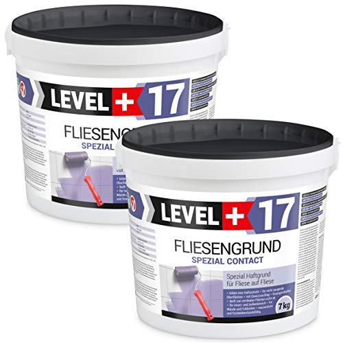 LEVEL PLUS 17 Fliesengrund 14 kg Fliese auf Fliese Spezial Haftgrund Fliesengrundierung Quarzgrund Contact Blau für Innen Außen, Haftvermittler Frostbeständig und wasserabweisend