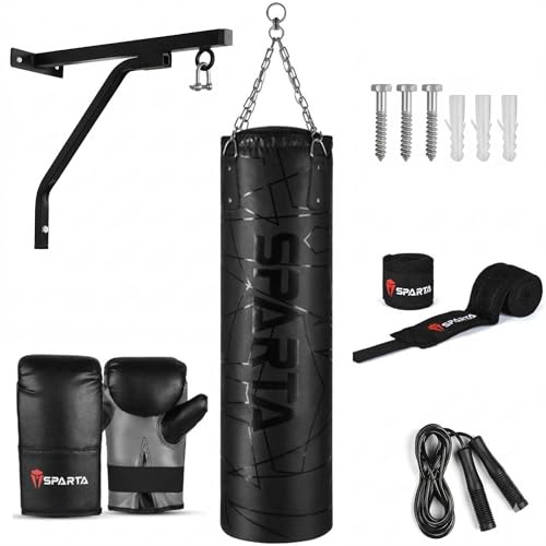 Boxing Punch Bag Filled 5ft 4ft 3ft Heavy Duty Boxing Punching bag set, Wall Bracket Punching Gloves Steel Chain, Kickboxing MMA Grappling Muay Thai Karate BJJ, Adult Home Gym Fitness (4FT)