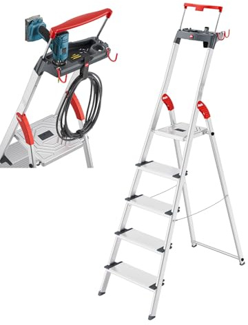 Hailo L84 ComfortLine Alu-Stehleiter mit 5 XXL-Stufen bis 150 kg, Silber