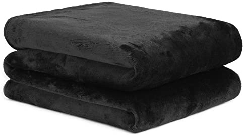 Brentfords Throws for Sofas Black Blanket, Super Soft Cosy Warm Flannel Fleece Blanket for Bed Settee Couch Fluffy Small Blanket All Seasons Single Bed Throw, 120 x 150cm