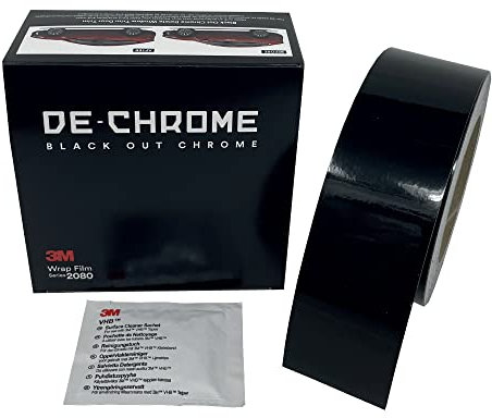 DE-Chrome | 3M Wrap Film Serie 2080-G12 (20m x 50mm, Glänzendes Schwarz), Autofolie für das Wrapping und zur Entfernung von Chromteilen an Autos, Motorrädern und Booten, Chrome Delete