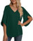Yommay Women's Chiffon Blouse Ladies Tops Elegant Casual Loose 3/4 Ruffled Split Sleeve V Neck Summer Blouse T Shirts(Dark Green,XX-Large)