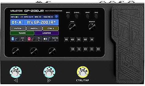 Valeton Pedal de Efectos para Guitarra Bajo Procesador Multi-Efectos Modelado de Amp IR Simulación de Cabinas Multi-Efectos con FX Loop E/S MIDI Interfaz de Audio USB estéreo OTG GP-200JR