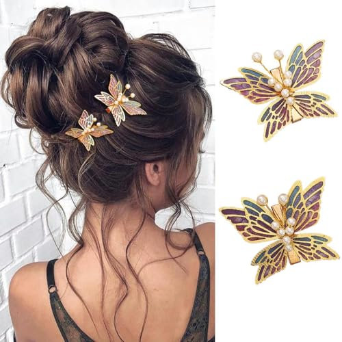 Vakkery Pinzas para el pelo de mariposa con perlas elegantes accesorios para el cabello para mujer (paquete de 2)
