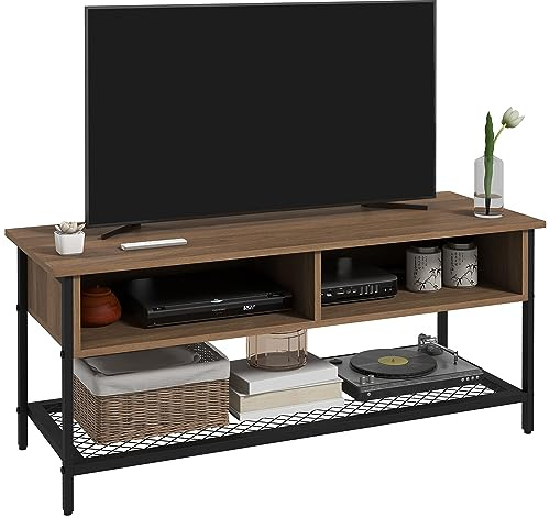 HOMCOM Mobile Porta TV fino 48 in Stile Industriale, Mobile Basso con Ripiani in Legno e Acciaio, 110x40x48cm, Marrone e Nero