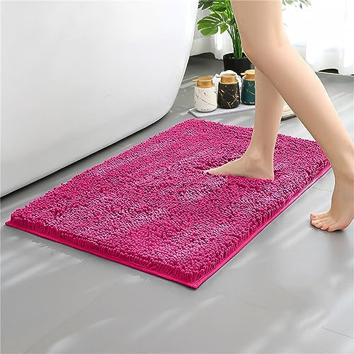 Mateju Chenille Badezimmerteppich rutschfest, Weich Badteppich Badematte Saugfähige Badvorleger Maschinenwaschbare für Badewanne Dusche Toilette (50 * 80CM,kräftiges Pink)