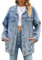 Sukany Women's Casual Denim Jacket Oversized Button Up Turn Down Collar Loose Long Sleeve Mid Long Coat Blue L