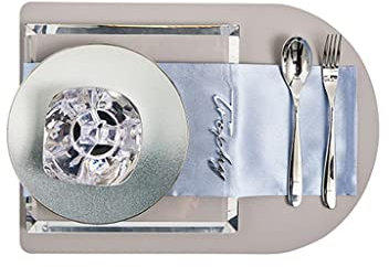 Juego de vajilla, vajilla completa plateada, bandeja de cristal transparente, alfombrilla, vajilla, platos, cuchillo, tenedor, cuchara, juego de vajilla